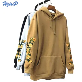 2017 New American Apparel Hooeded Sweatshirt Women Elegant Embroidery Flowers Long-sleeved Pullover Fashion High Quality Hoodies