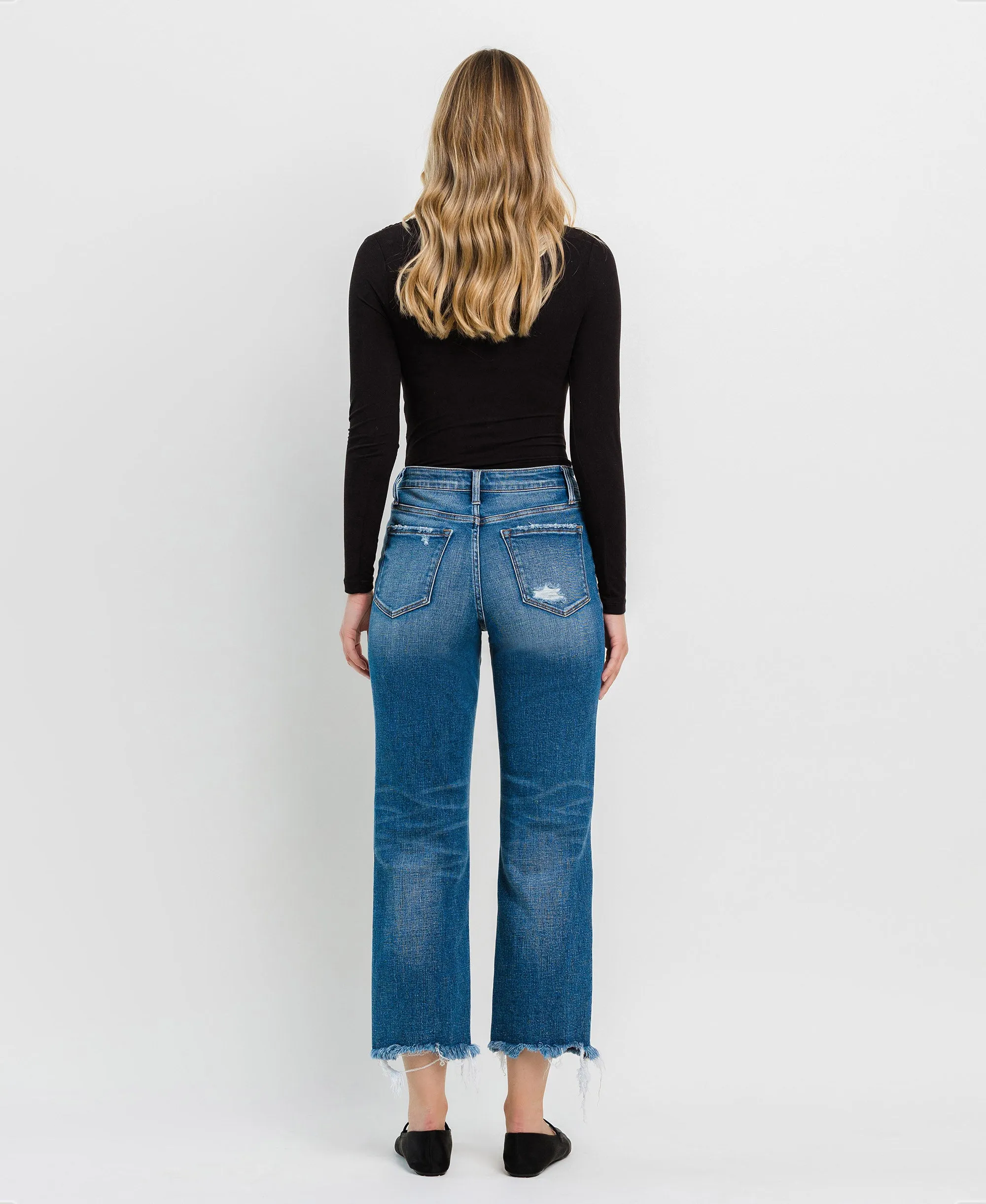 Admire - High Rise Frayed Hem Crop Straight Jeans