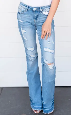 Alison Distressed Mid Rise Flare Jeans - Vervet - Final Sale