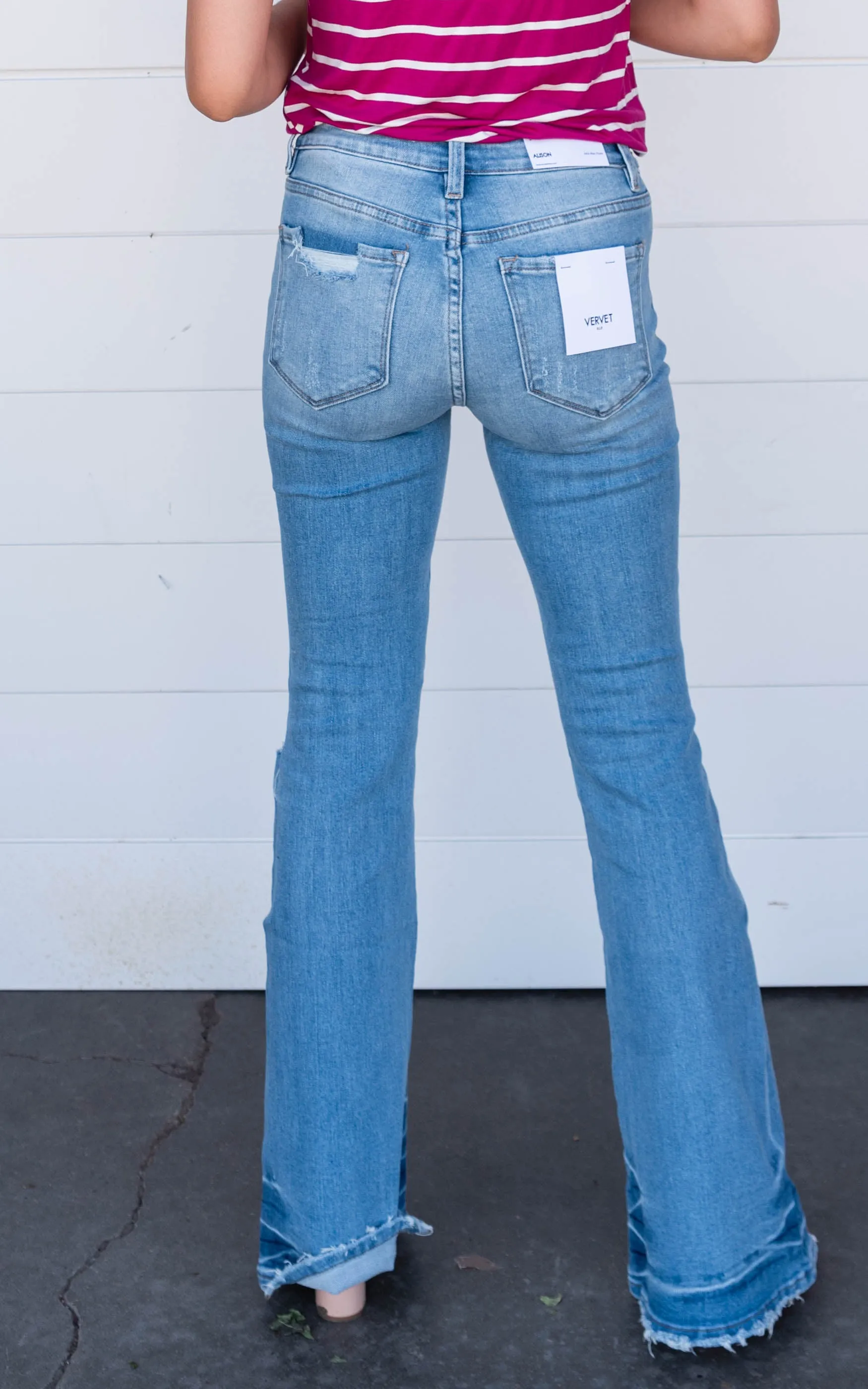 Alison Distressed Mid Rise Flare Jeans - Vervet - Final Sale