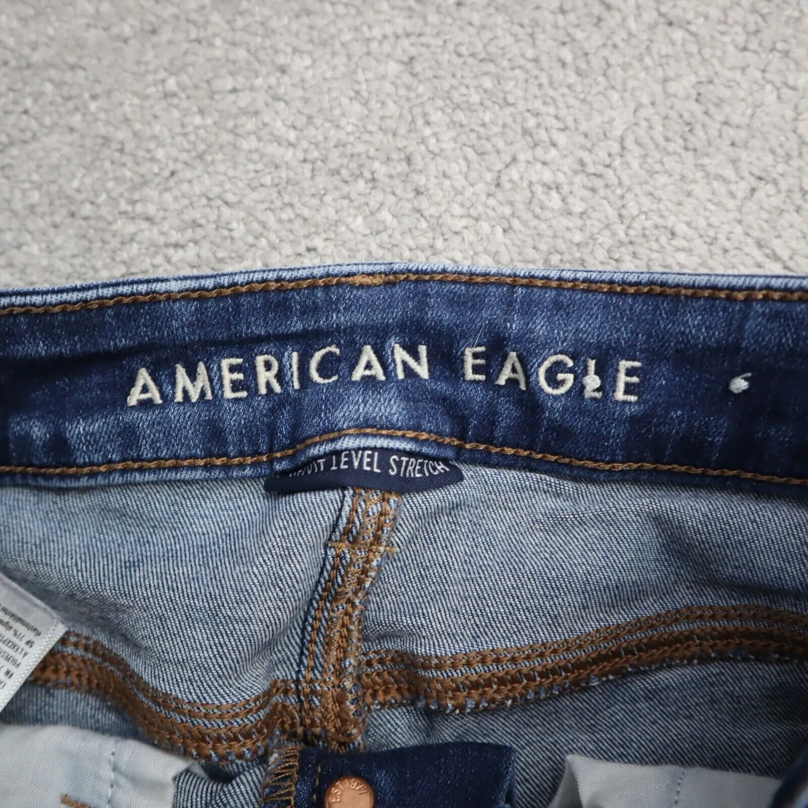 American Eagle Women Skinny Leg Jeans Denim Distressed Stretch Raw Hem Blue SZ 0