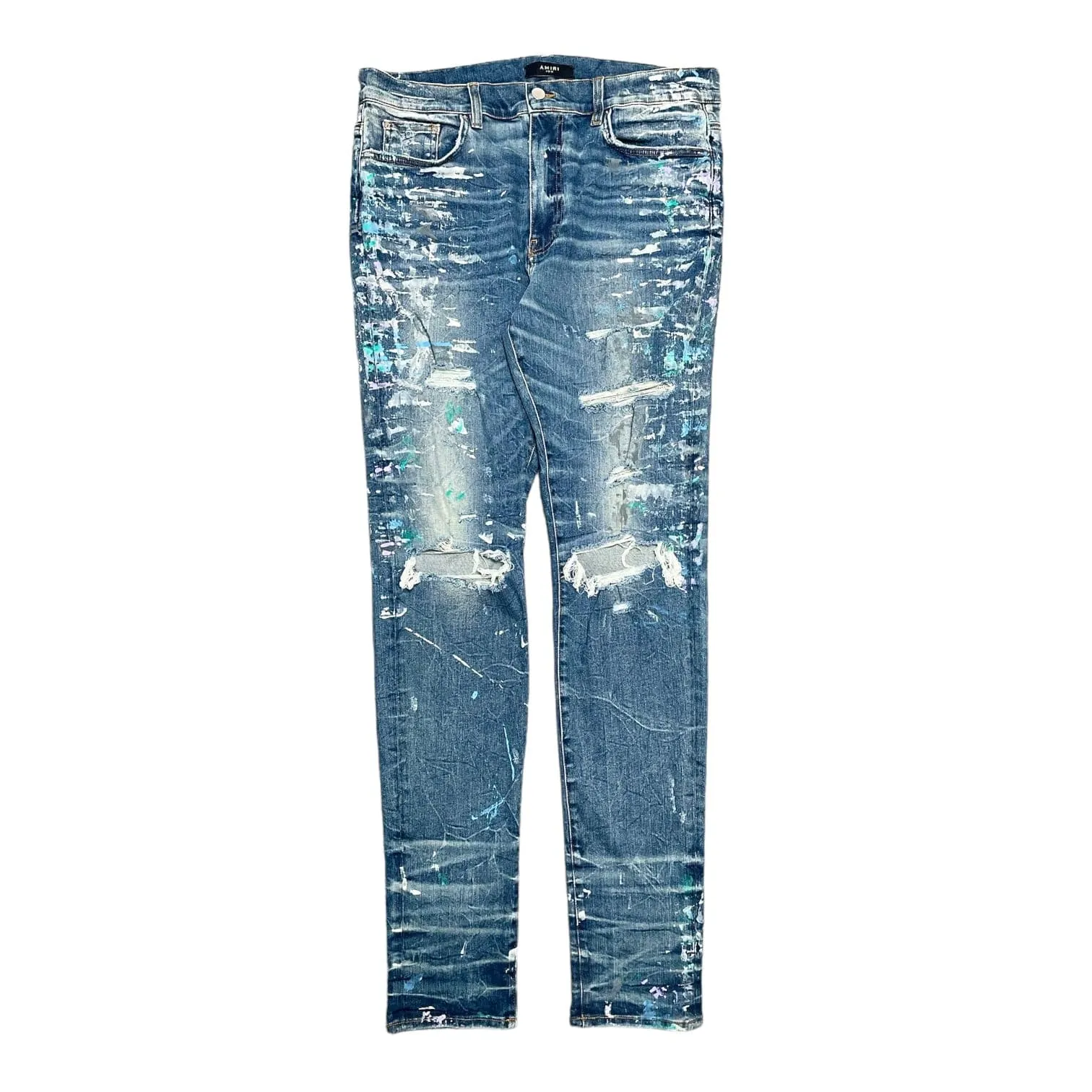 Amiri Distressed Paint Splatter Jeans Medium Crafted Indigo Pre-Owned