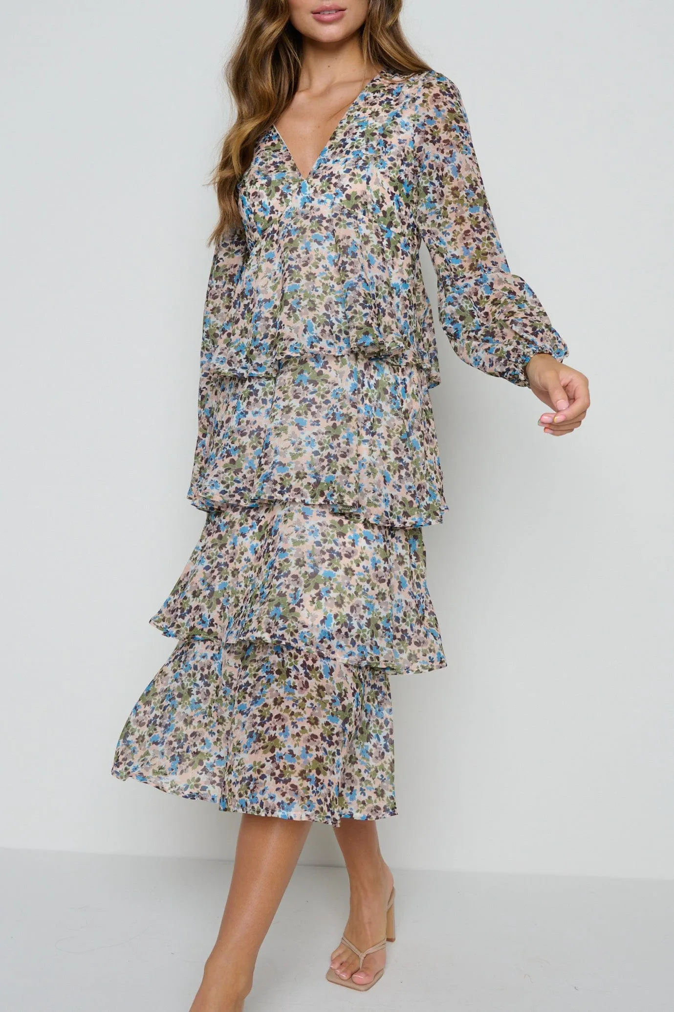 Ashton Ruffle Midi Dress - Floral