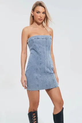 BA186 Strapless Mini Denim Dress