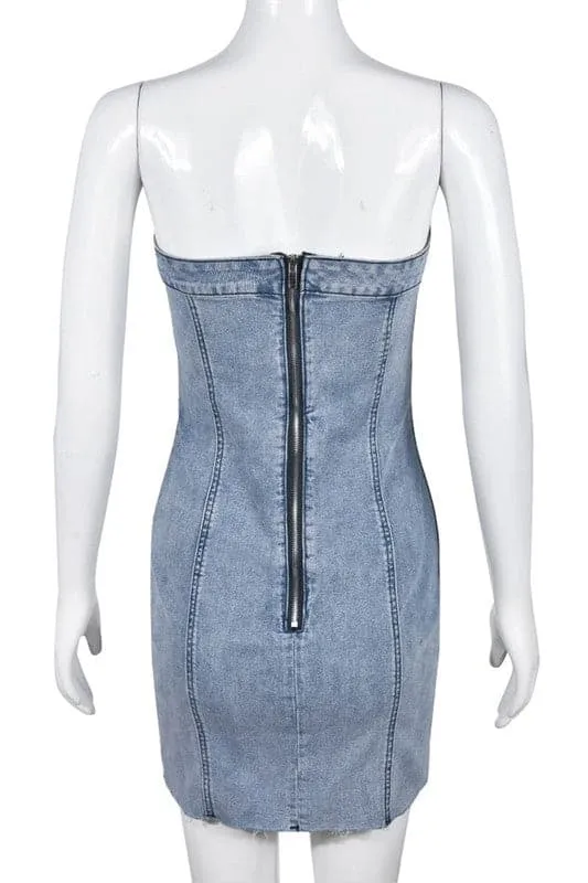 BA186 Strapless Mini Denim Dress