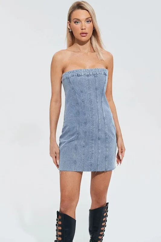 BA186 Strapless Mini Denim Dress