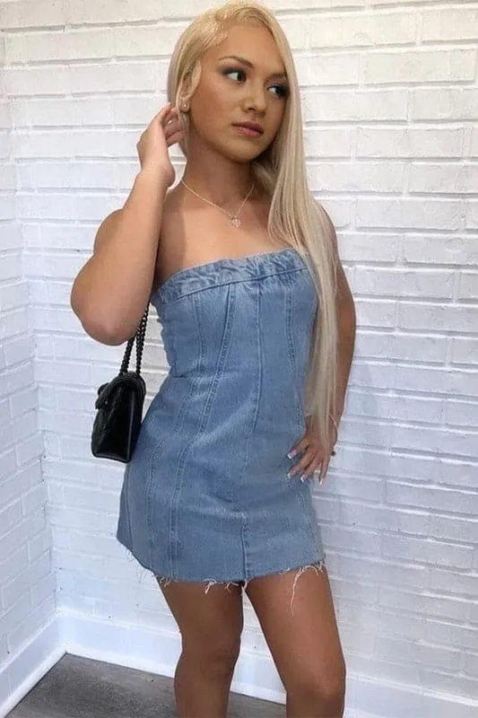 BA186 Strapless Mini Denim Dress