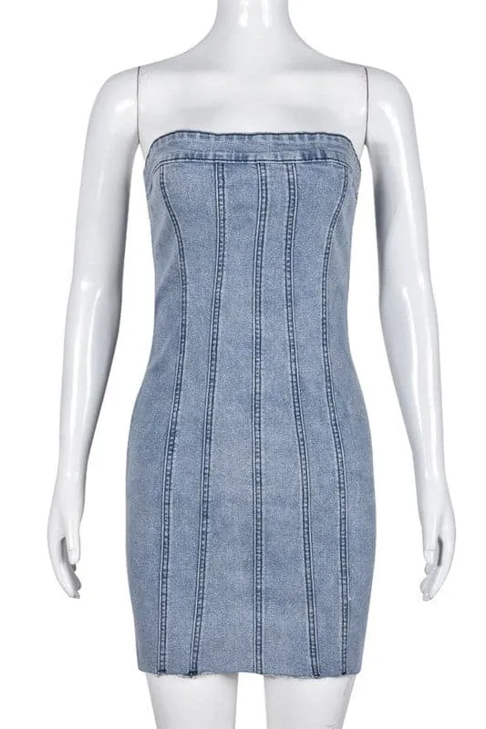 BA186 Strapless Mini Denim Dress