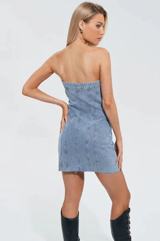 BA186 Strapless Mini Denim Dress