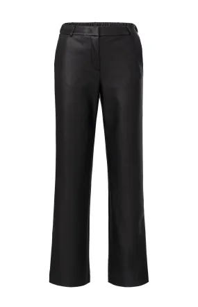 Black faux leather trousers with wide legs