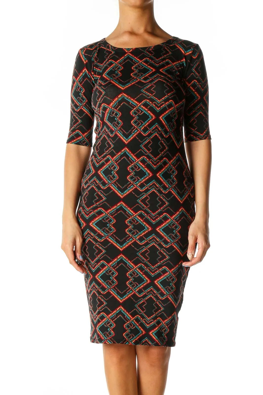 Black Geometric Print Chic Sheath Dress