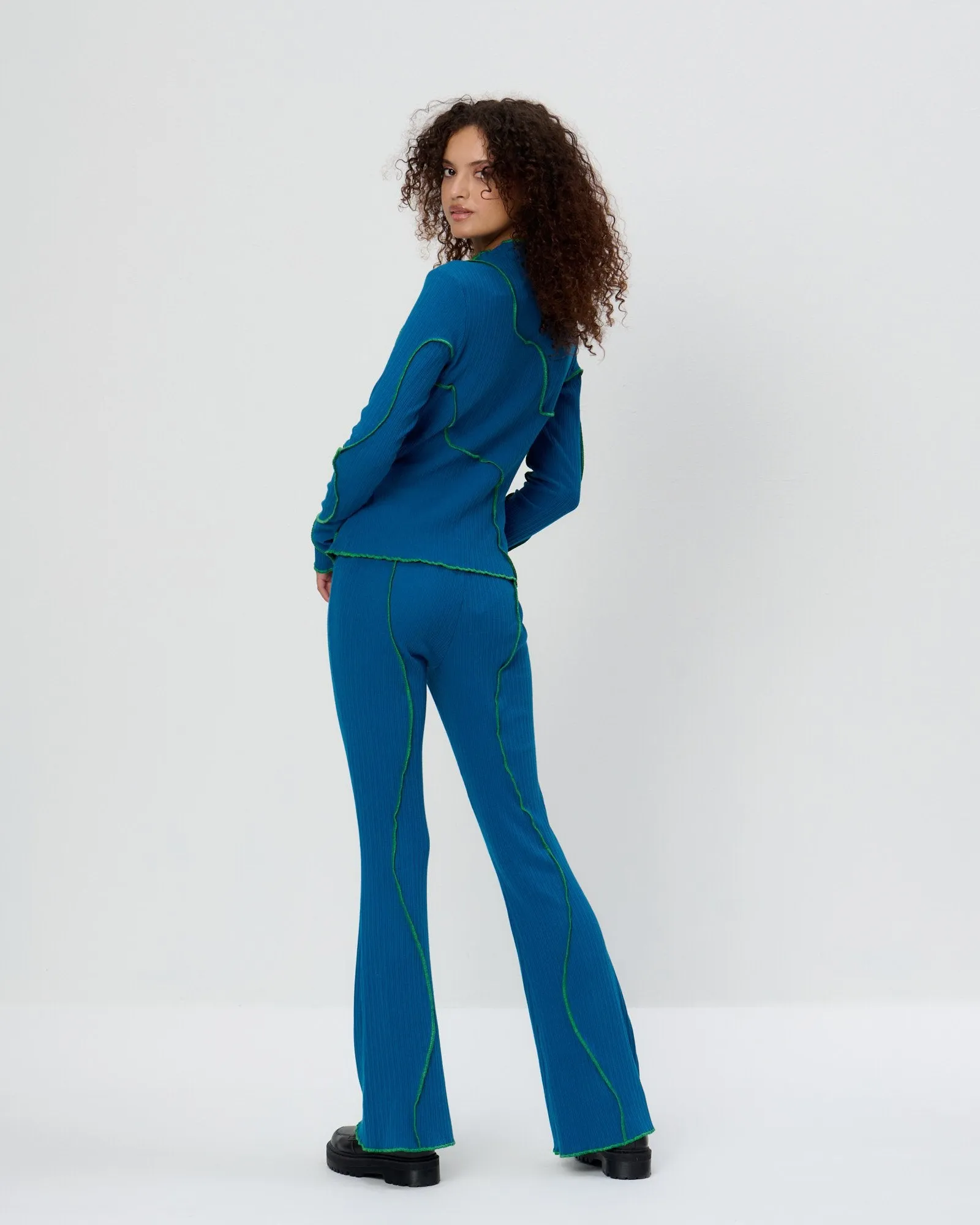 Blue Wavy Seam Trousers