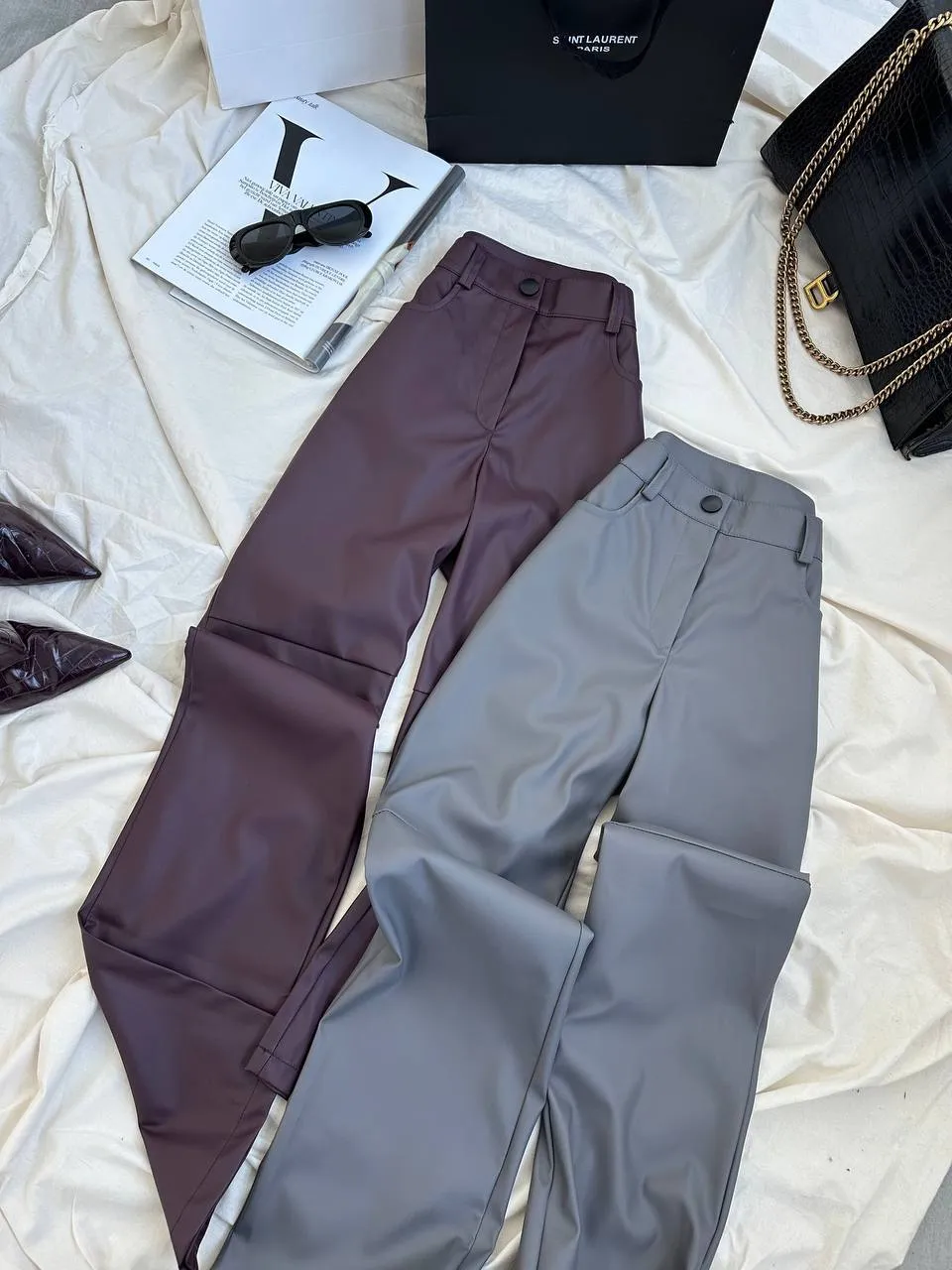 Burgundy eco-leather trousers “Vega”