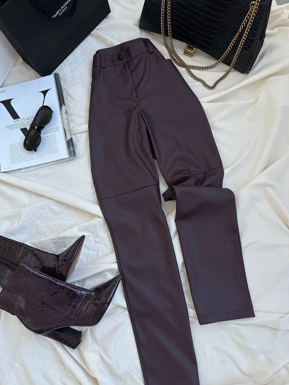 Burgundy eco-leather trousers “Vega”