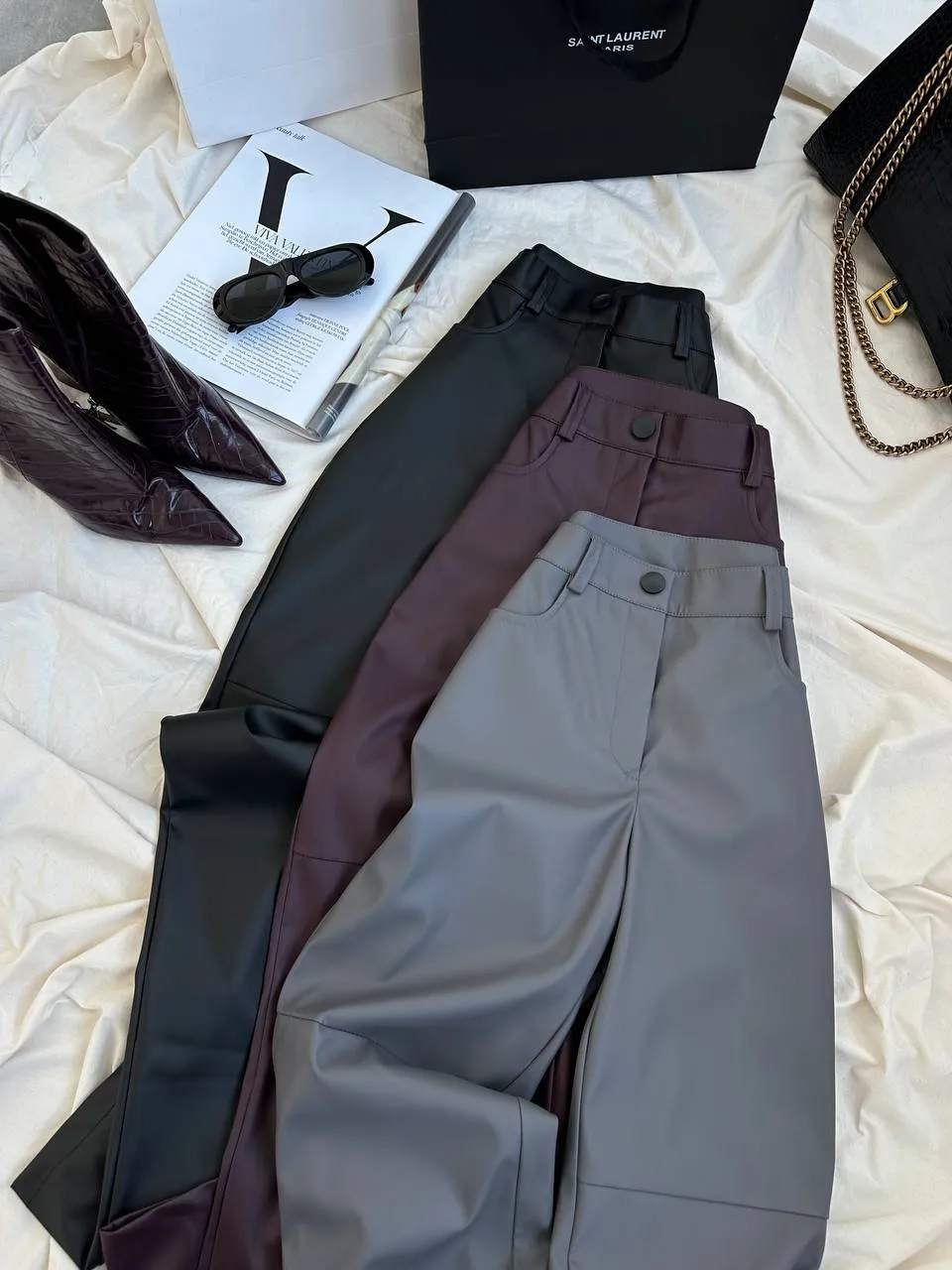 Burgundy eco-leather trousers “Vega”