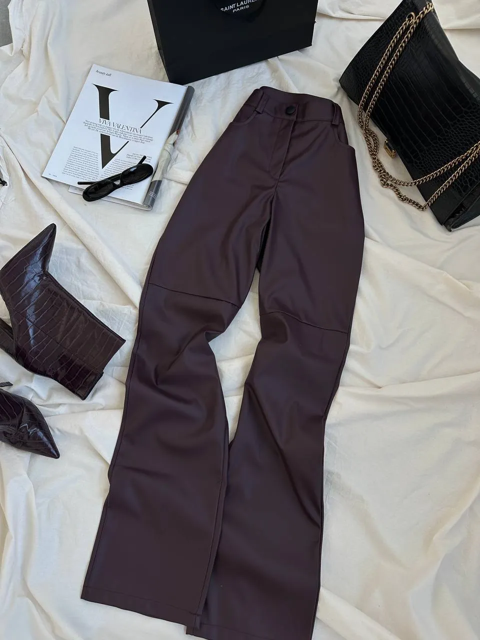 Burgundy eco-leather trousers “Vega”