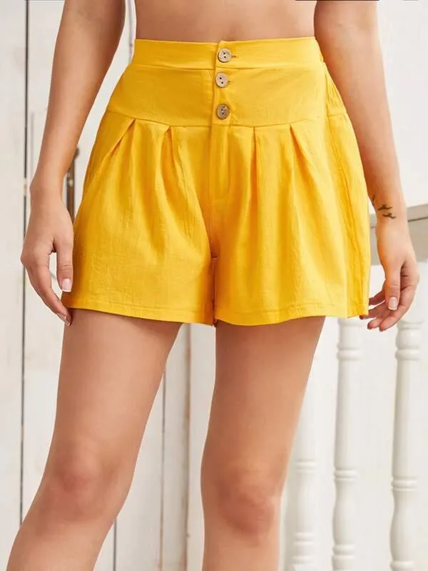 Button Front Wide Leg Shorts