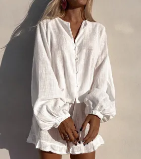 Casual Cotton Long Sleeves Two Pieces Set