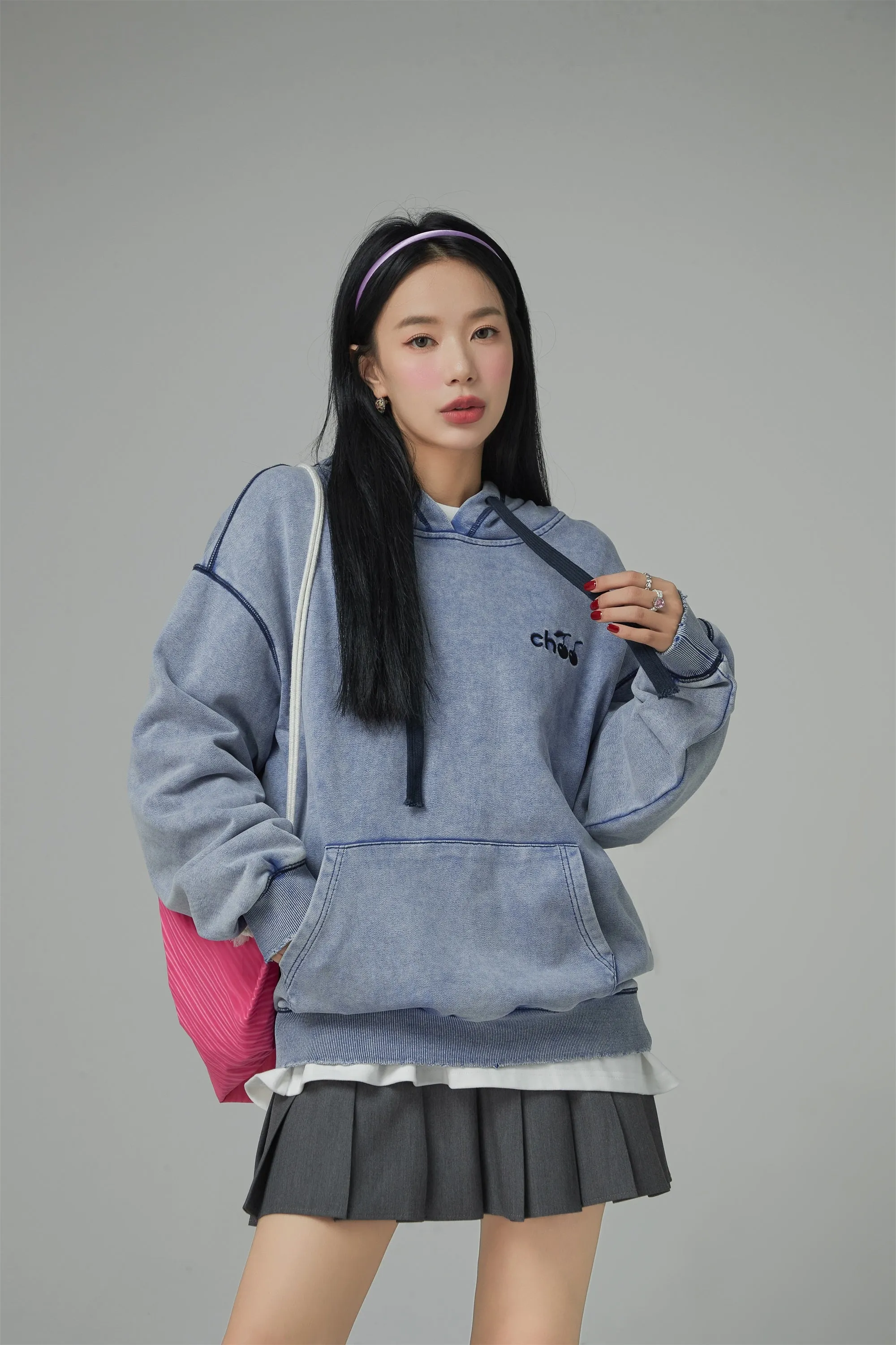 Casual Love Cherry Embroidery String Hoodie