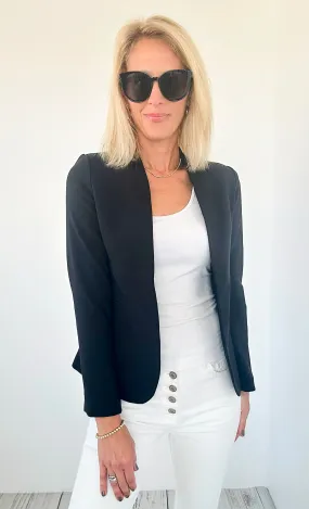 Collarless Open Front Blazer - Black