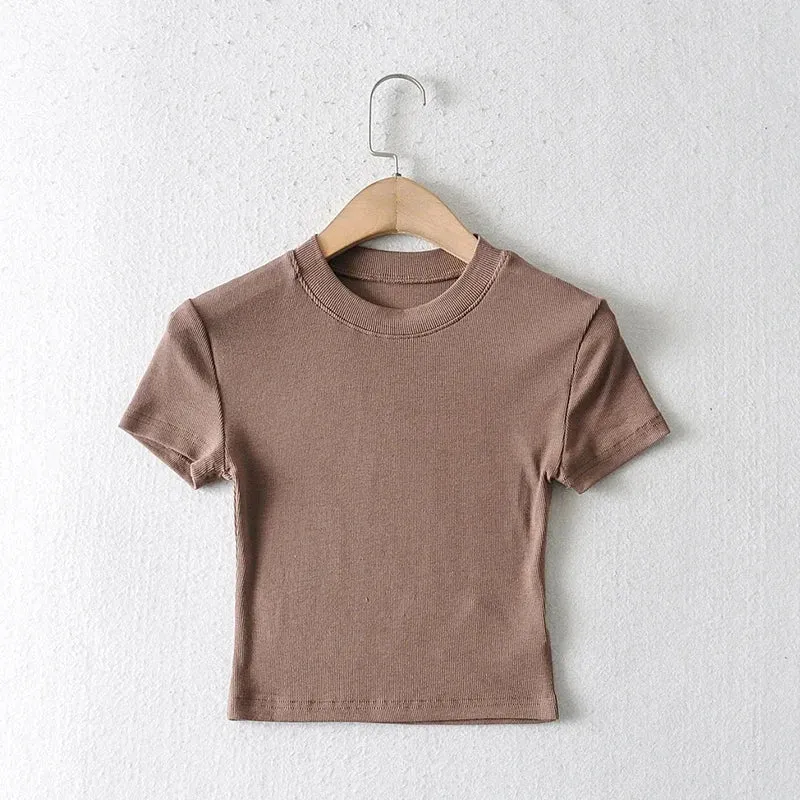 Crew Neck Ribbed Fitted Short Sleeve Tee