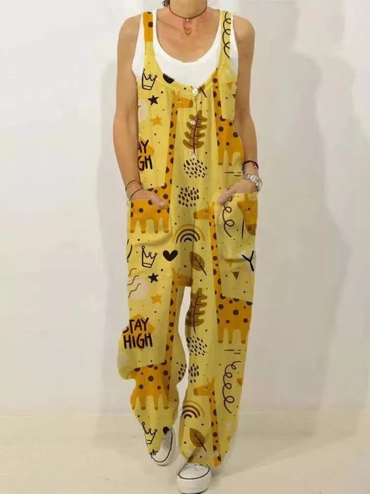 Cute animal print oversized jumpsuit