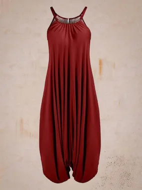 Dark Red Halter Harem Jumpsuit - Women & Plus