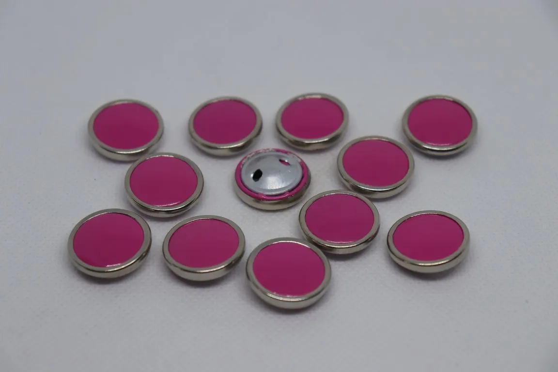 Deep Pink Circular Steel Ring Plain Coat Button