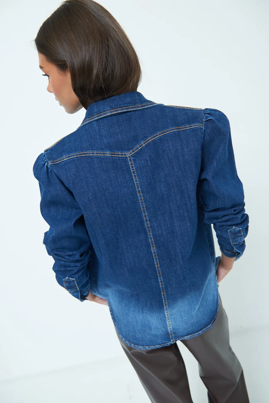 Denim jacket with structured shoulders wholesale