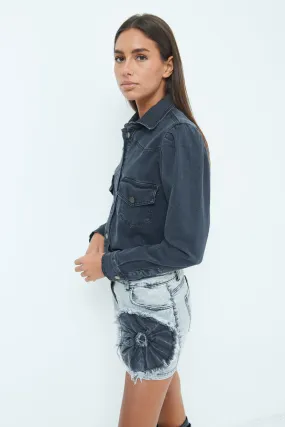 Denim jacket with structured shoulders wholesale