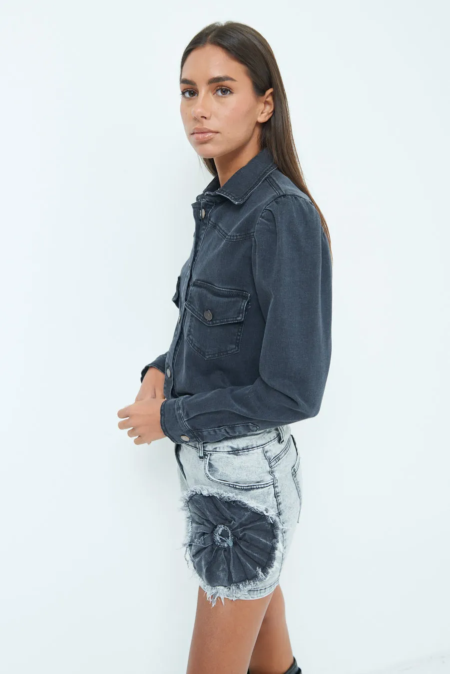 Denim jacket with structured shoulders wholesale