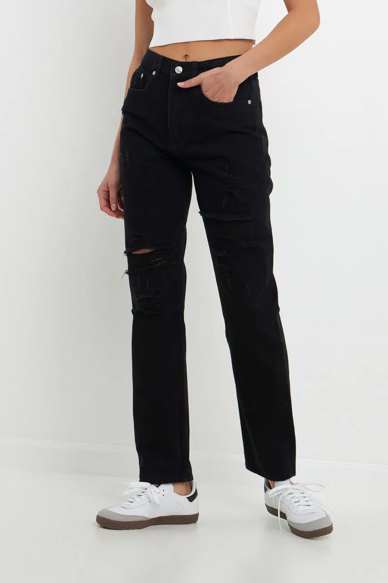 Distressed Straight Leg Jeans