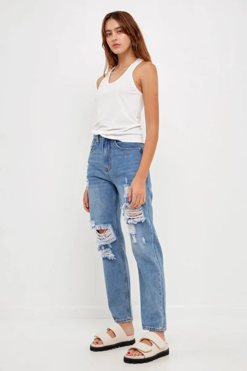 Distressed Straight Leg Jeans