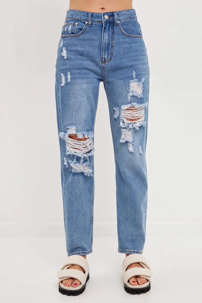 Distressed Straight Leg Jeans