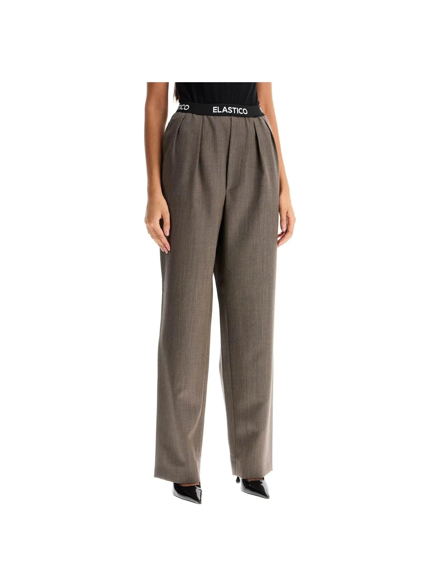 Elastic Waistband Wool Trousers