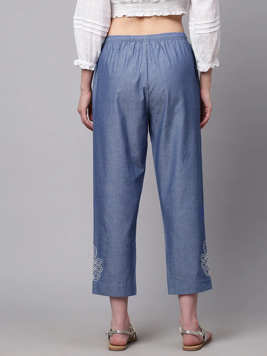 Embroidered Peg Leg Denim Trouser