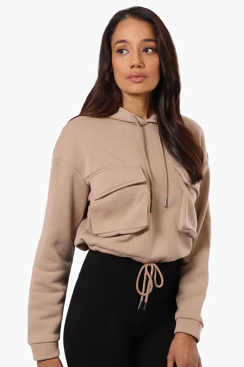 Fahrenheit Cropped Front Flap Pocket Hoodie - Beige