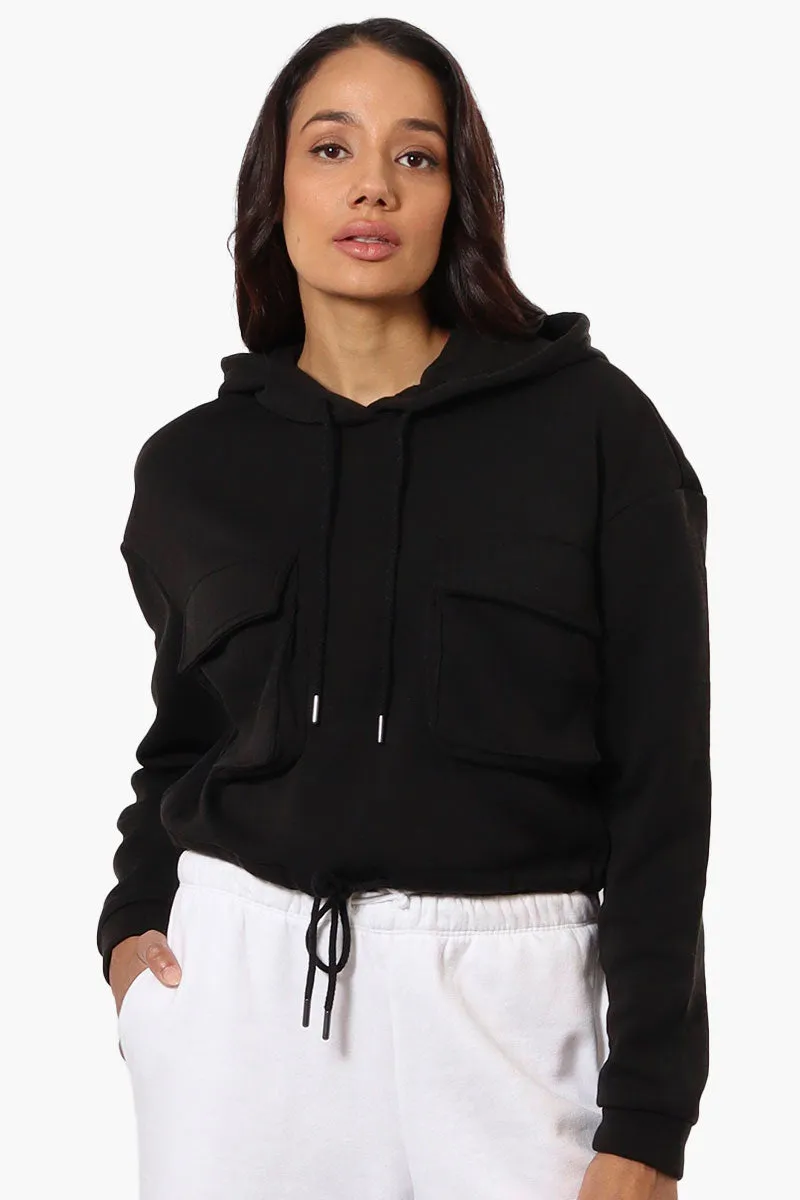 Fahrenheit Cropped Front Flap Pocket Hoodie - Black