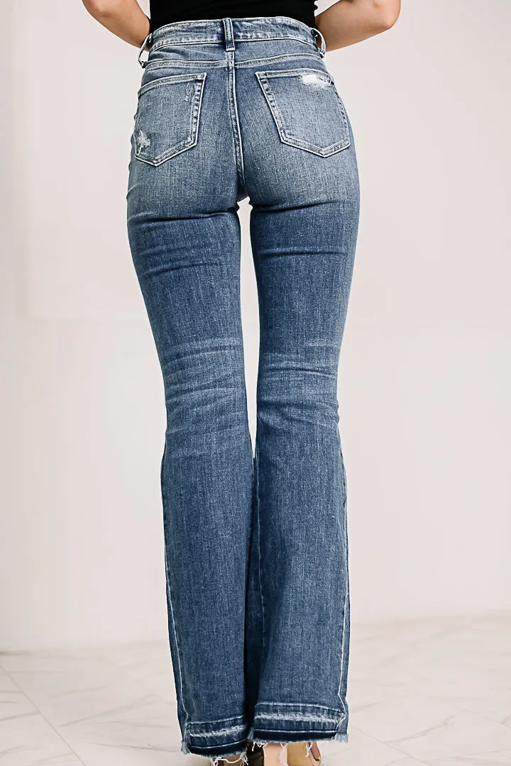 Farewell Distressed Panel Flare Jeans