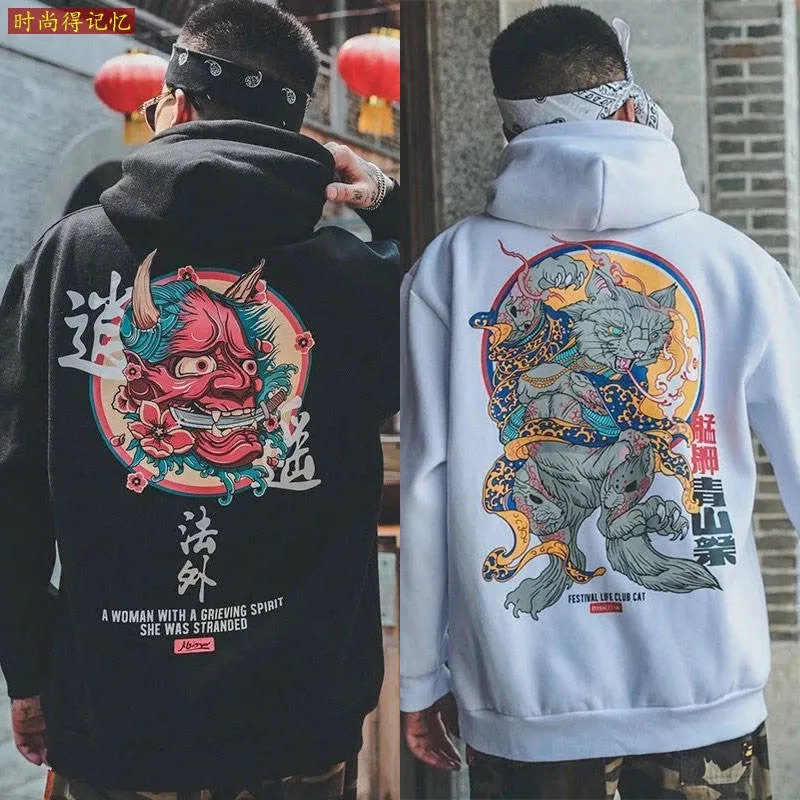 Fashion Boys Cool Men Hip Hop Hoodies Japanese Casual Sweatshirts Streetwear Men Women Loose Pullover Harajuku Devil Hoodie Male