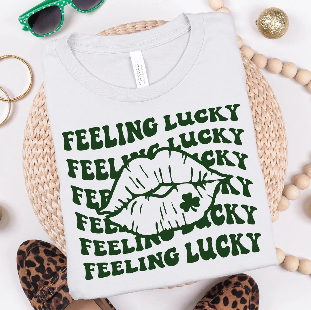 Feeling Lucky Lips Green Tee