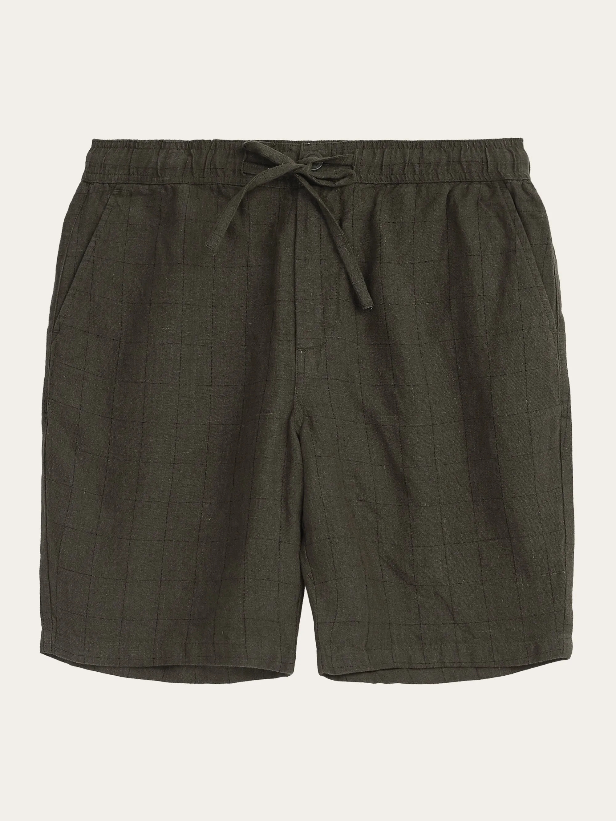 FIG loose checked linen shorts - GOTS/Vegan - Burned Olive