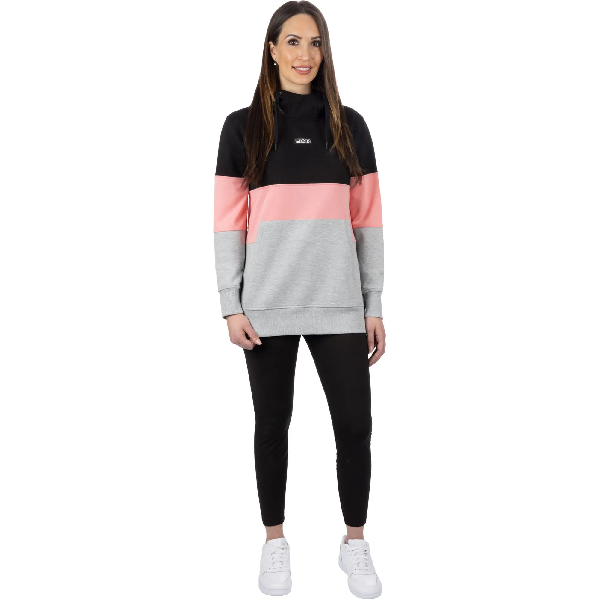 FXR  Womens Stripe Pullover Hoodie Heavyweight Phone Pocket Black Muted Melon