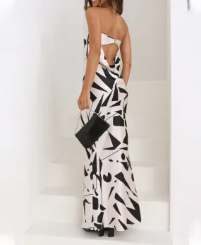 Geometric Print Off Shoulder Maxi Dress