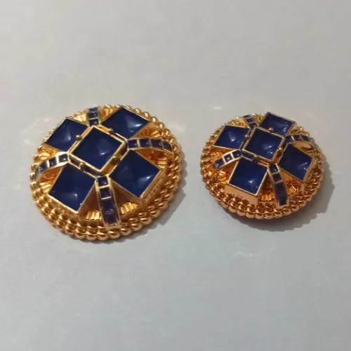 Golden Blue With Cube Design Metal Buttons