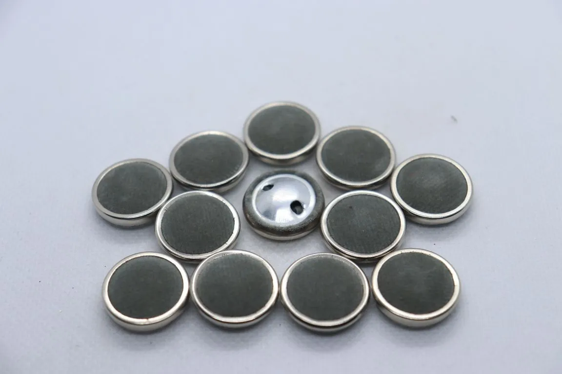 Gray Circular Metal Ring Velvet Coat Button