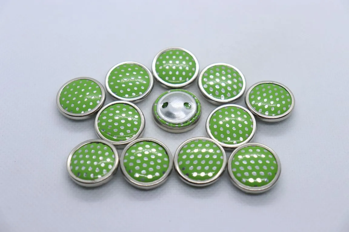 Green Circular Metal Ring Polka Dot Coat Button