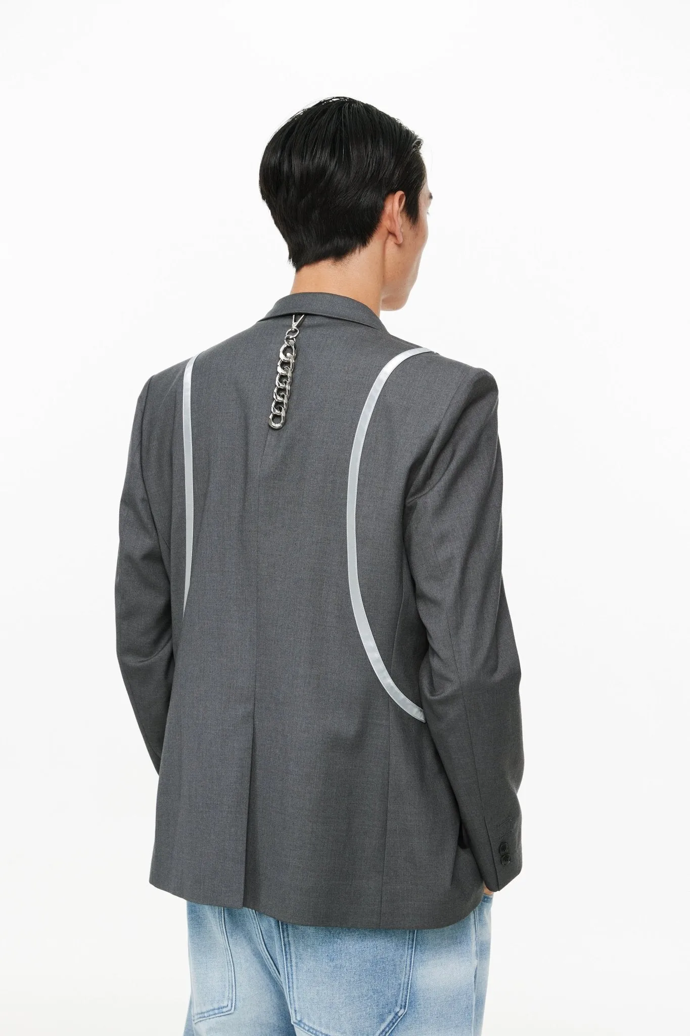 Grey Structured Line Spliced Double-Breasted Suit