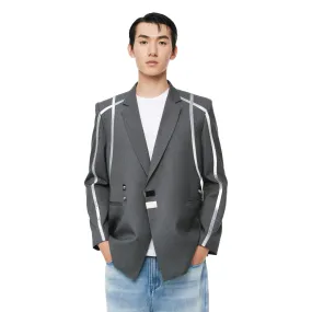 Grey Structured Line Spliced Double-Breasted Suit