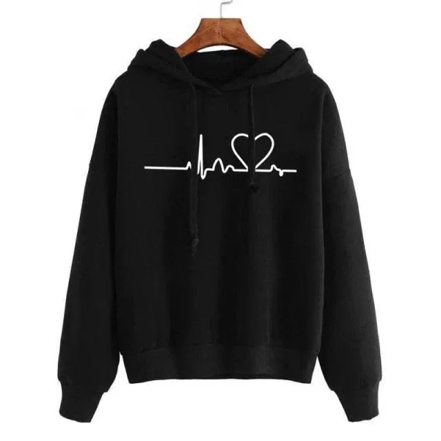 Heartbeat Print Hoodies For Women